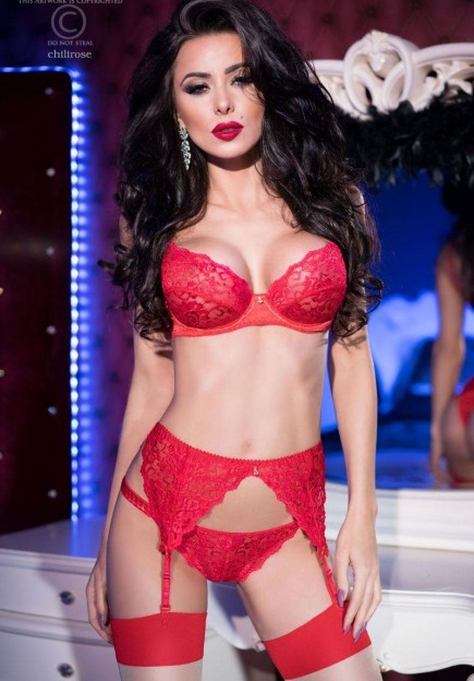 Lingerie 3 peças CR4192 vermelho