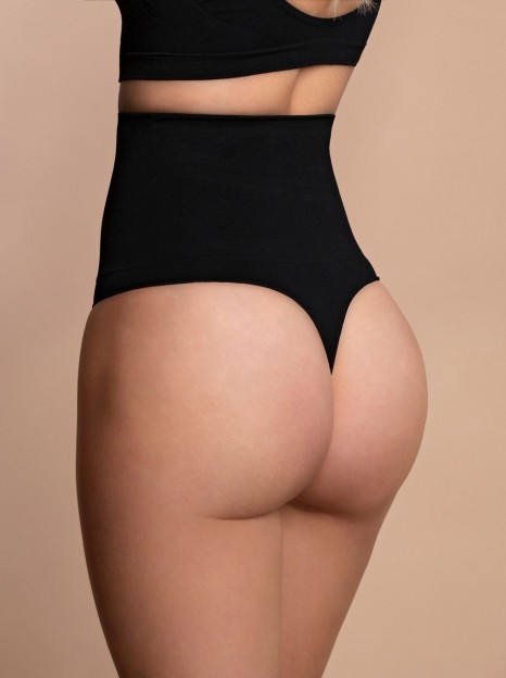 Tanga modeladora de cintura alta sem costuras - preto