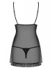 OB862 camisa de noite e tanga em renda e tule transparente
