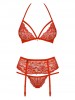 OB838 Conjunto Lingerie 3 peças vermelho