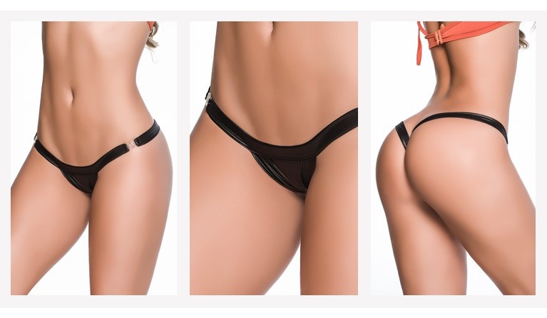 Tanga Wet Look 1090 (preto efeito molhado) com clip de abertura lateral