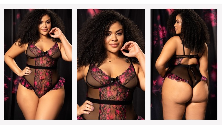 Body MB8645X rendado com flores e folhos