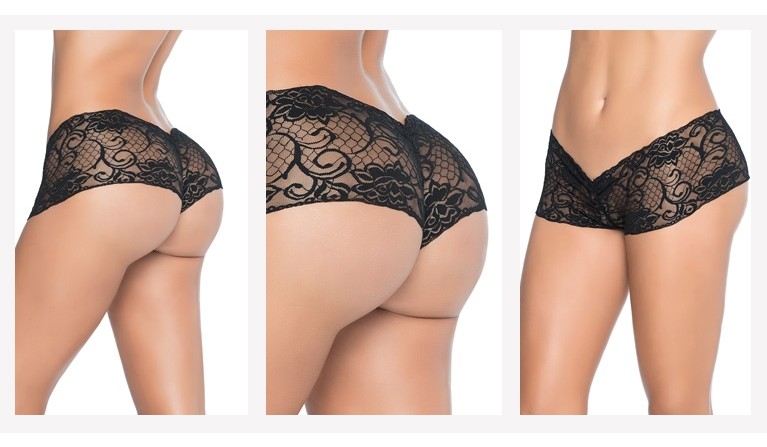 MB98 Boxers de renda preto picantes (com abertura)