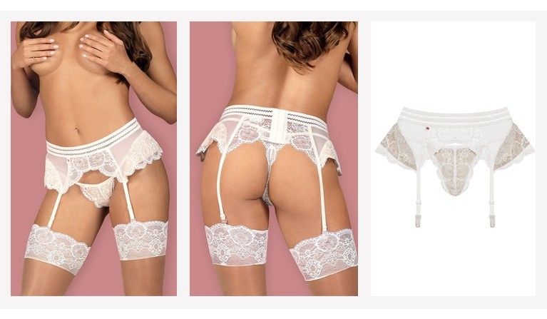 OB853 Cinto de ligas e tanga branco/pele L/XL 40/42  | Promoção até dia 31.12.22