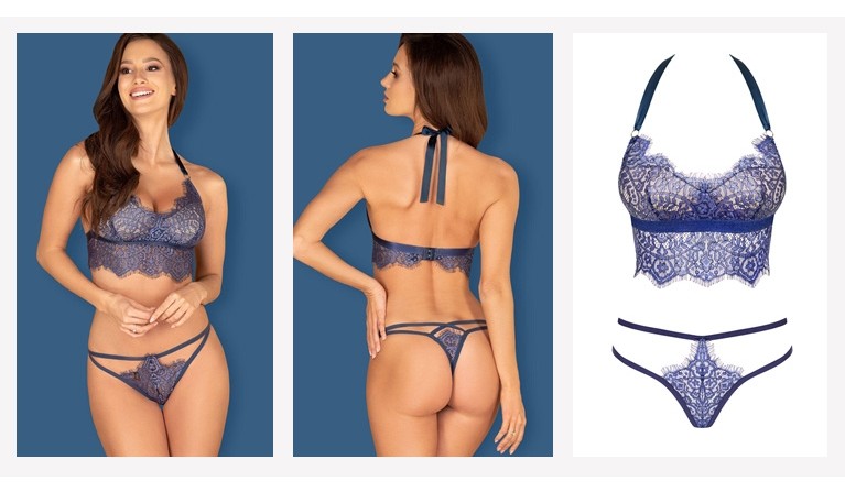 Flowlace conjunto de lingerie em renda azul (copas almofadadas)