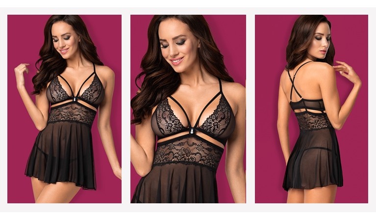 Babydoll e Tanga OB838 preto
