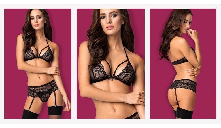 OB838 Conjunto Lingerie 3 peças preto