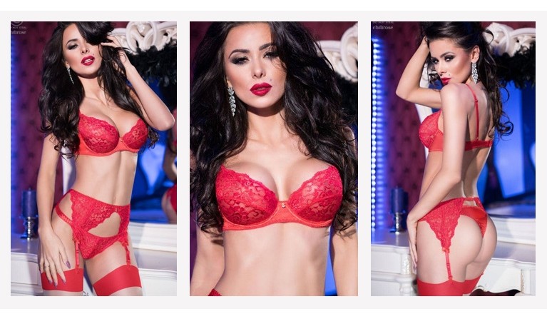 Lingerie 3 peças CR4192 vermelho
