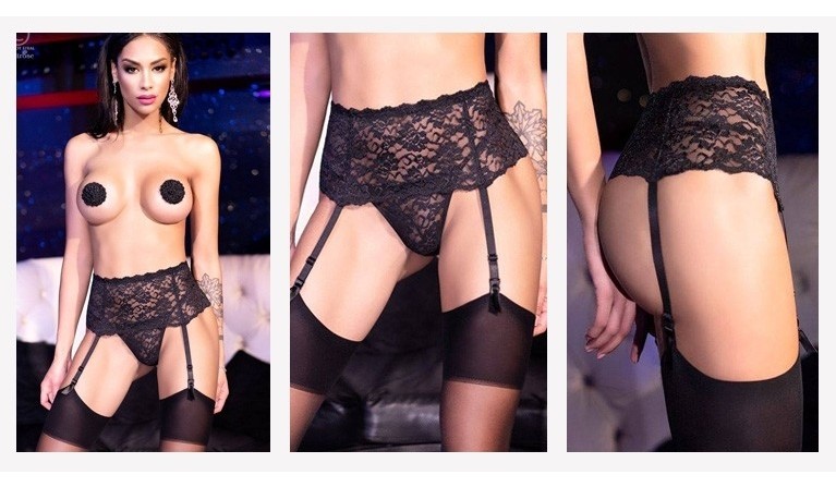 CR-4272 Conjunto de 3 peças (cinto de ligas, tanga e meias)