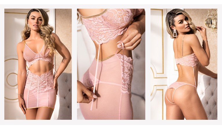 Babydoll conjunto de 3 peças MB7374 2 em 1 S/M 36/38  | Promoção até dia 31.12.22