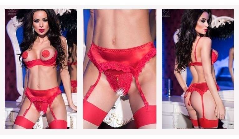 Lingerie 3 peças CR4191 vermelho