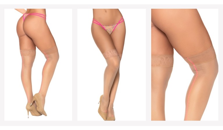 Meias de liga autofixantes MB1099 nude/hot pink
