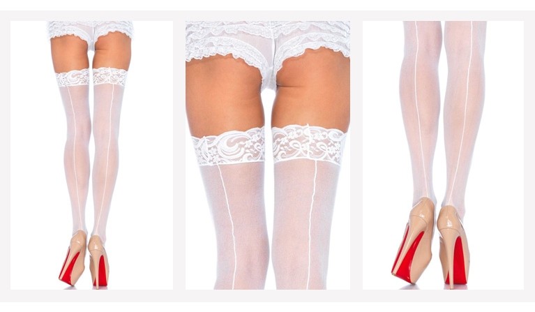 Meias de liga brancas com costura 1101 Plus Size