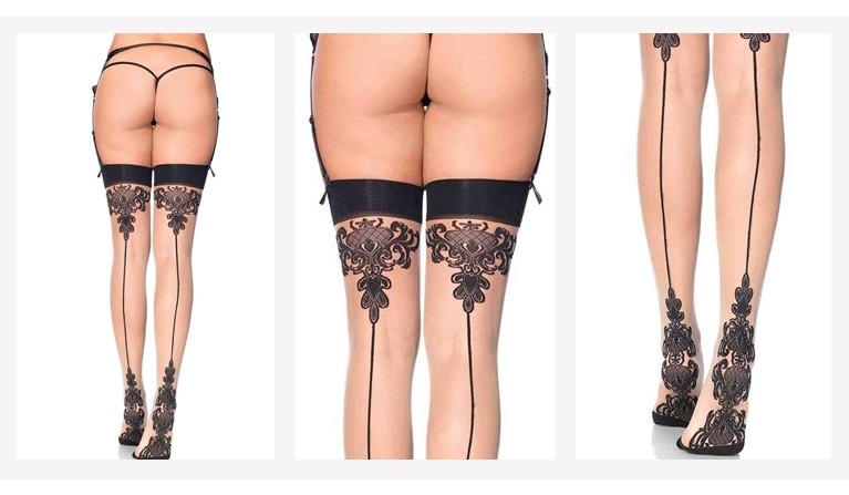 Meias de liga nude estilo barroco 