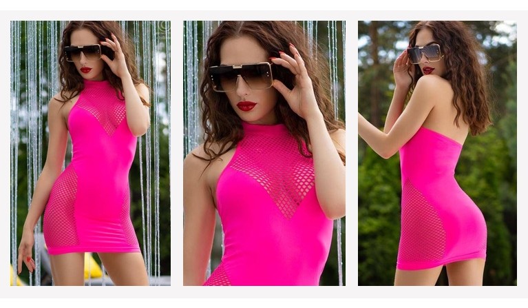 Mini-vestido CR-4435 rosa neon