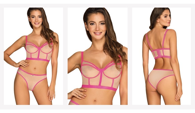 Nudelia mini-corpete e tanga rosa/nude