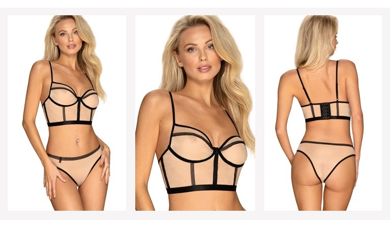 Nudelia mini-corpete e tanga preto/nude