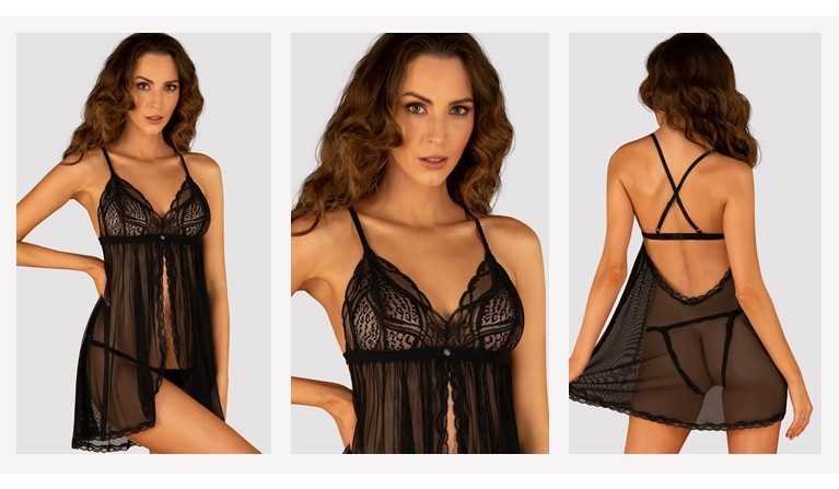 Babydoll e tanga com aberturas Sedila