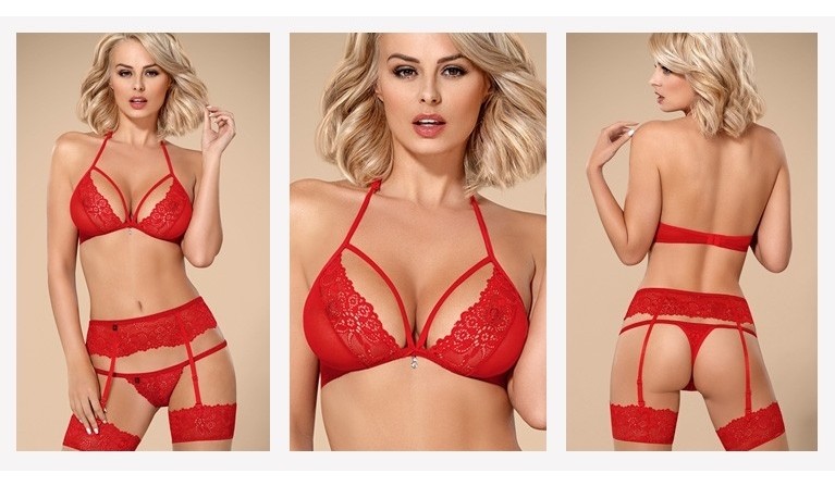 OB838 Conjunto Lingerie 3 peças vermelho