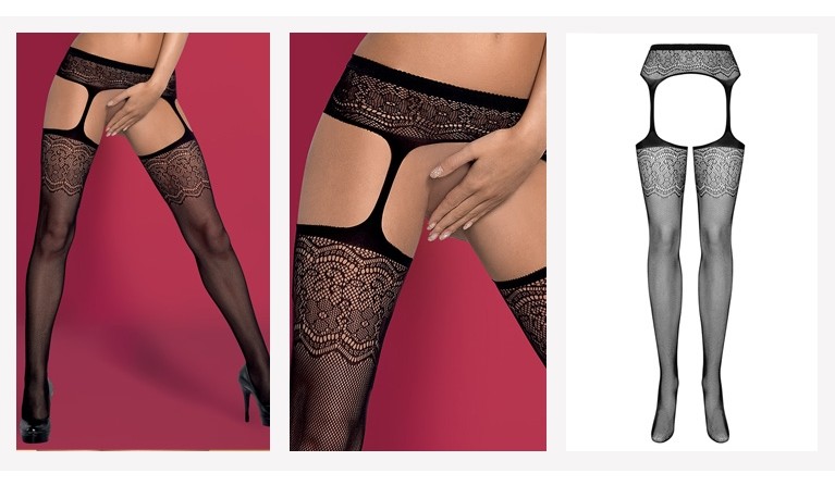 Collants de rede efeito cinto de ligas S207