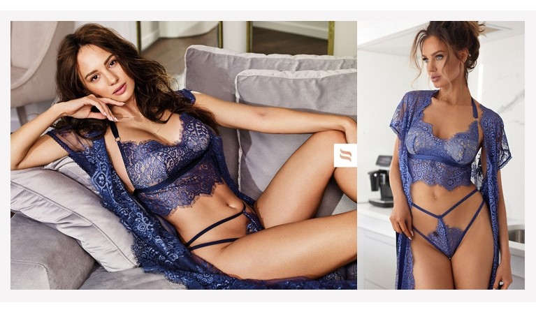 Flowlace robe em renda azul