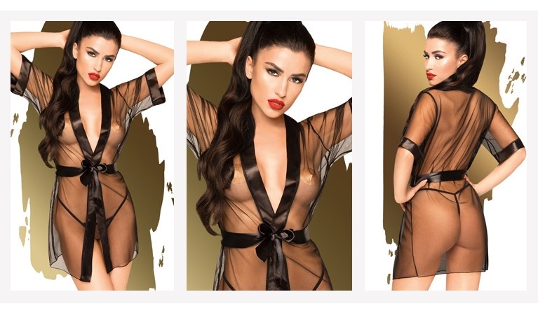 Midnight robe e tanga preto