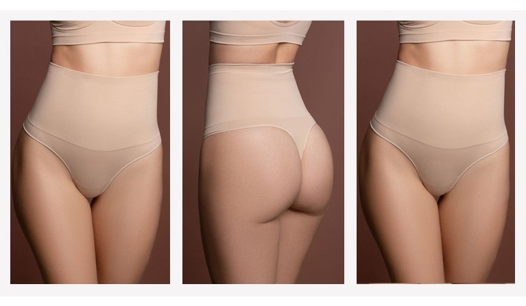 Tanga modeladora de cintura alta sem costuras - bege
