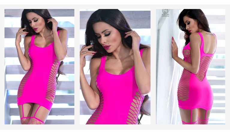 Vestido CR-4336 Hot Pink (incluí meias) S/M 36/38