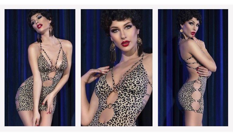 CR-4487 Mini-vestido padrão leopardo